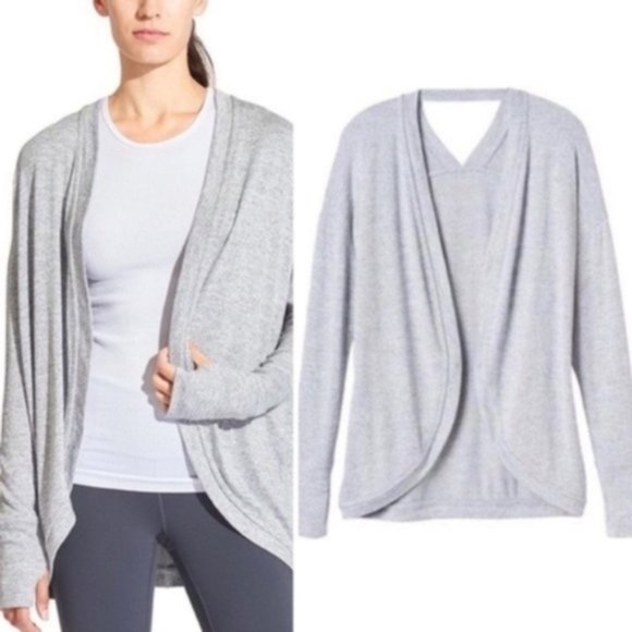 Athleta Sweaters - Athleta Pose Wrap Gray Draped Open Cardigan